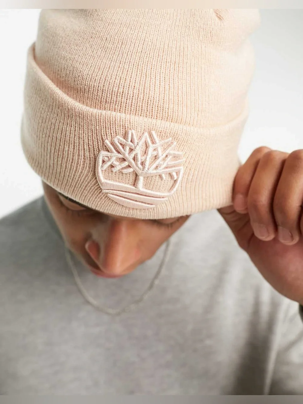 Timberland Tonal 3D embroidery beanie in light pink